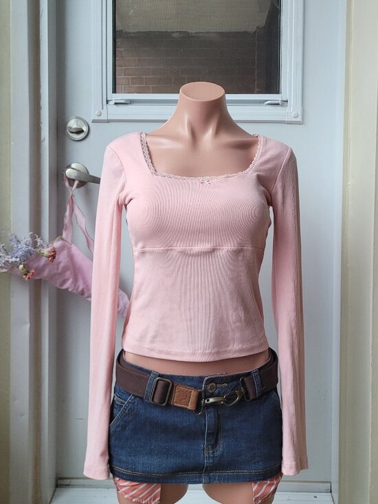 Aeropostale Tops - Aeropostale Baby Pink Lace Bow Babydoll Top